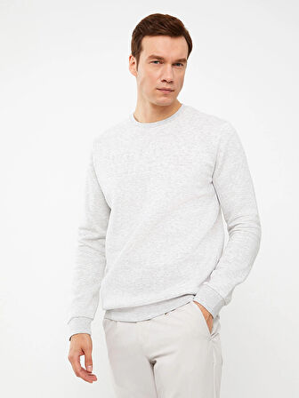 LCWAIKIKI Classic BEJ Bisiklet Yaka Uzun Kollu Baskılı Erkek Kalın Sweatshirt