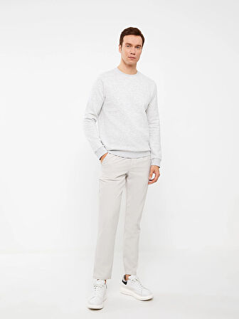 LCWAIKIKI Classic BEJ Bisiklet Yaka Uzun Kollu Baskılı Erkek Kalın Sweatshirt