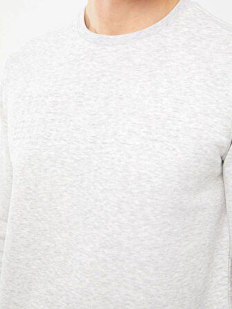 LCWAIKIKI Classic BEJ Bisiklet Yaka Uzun Kollu Baskılı Erkek Kalın Sweatshirt