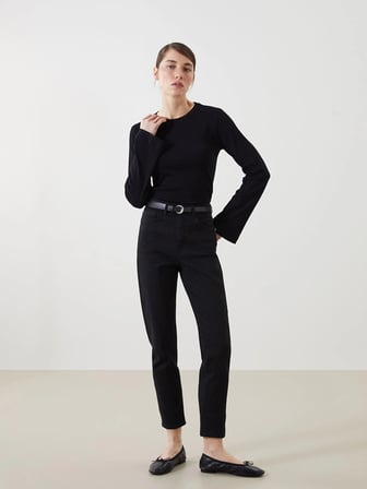LCW Jeans Siyah Beli Kemerli Mom Fit Kadın Jean Pantolon