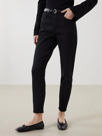 LCW Jeans Siyah Beli Kemerli Mom Fit Kadın Jean Pantolon