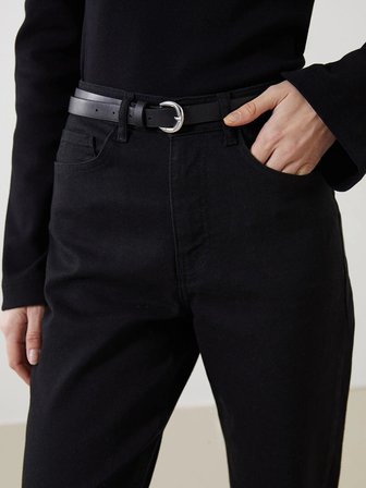 LCW Jeans Siyah Beli Kemerli Mom Fit Kadın Jean Pantolon