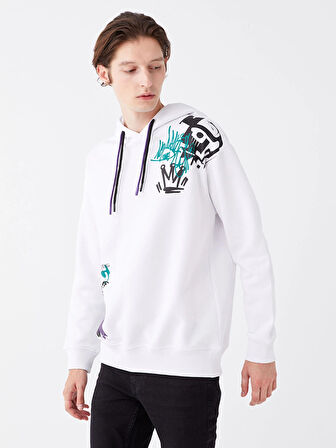 XSIDE Beyaz Uzun Kollu Baskılı Erkek Kalın Hoodie