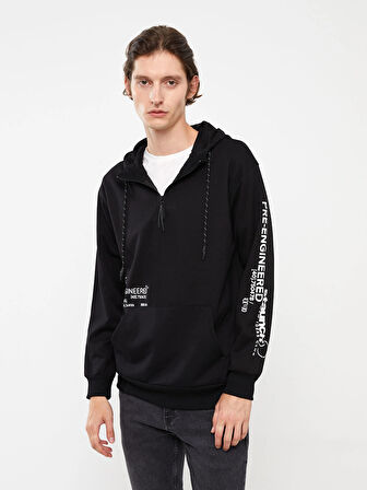 LCW Casual Siyah Uzun Kollu Baskılı Erkek Hoodie