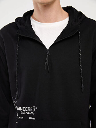 LCW Casual Siyah Uzun Kollu Baskılı Erkek Hoodie