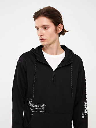LCW Casual Siyah Uzun Kollu Baskılı Erkek Hoodie