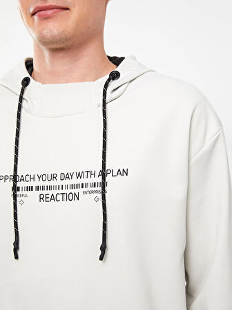 LCW Casual Gri Uzun Kollu Baskılı Erkek Hoodie