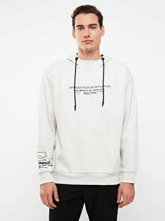 LCW Casual Gri Uzun Kollu Baskılı Erkek Hoodie