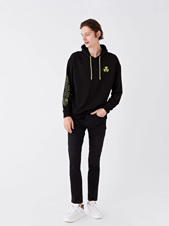 XSIDE Siyah Uzun Kollu Baskılı Erkek Hoodie