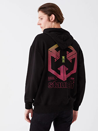 XSIDE Siyah Uzun Kollu Baskılı Erkek Hoodie