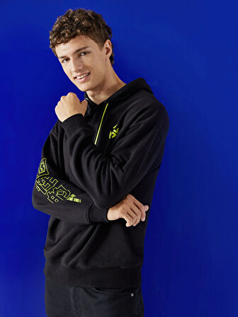 XSIDE Siyah Uzun Kollu Baskılı Erkek Hoodie