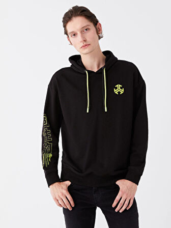 XSIDE Siyah Uzun Kollu Baskılı Erkek Hoodie