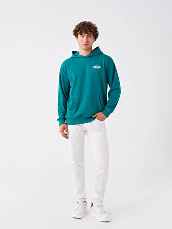 LCW Casual YEŞİL Uzun Kollu Baskılı Erkek Hoodie