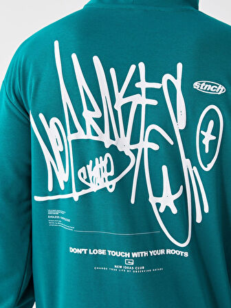 LCW Casual YEŞİL Uzun Kollu Baskılı Erkek Hoodie