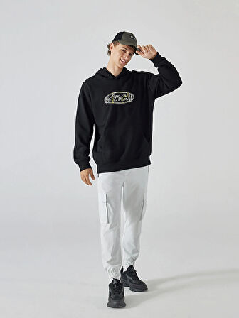 XSIDE Siyah Uzun Kollu Baskılı Erkek Kalın Hoodie