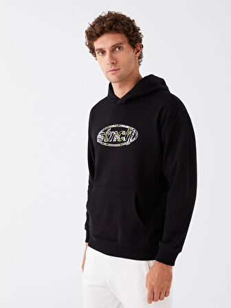 XSIDE Siyah Uzun Kollu Baskılı Erkek Kalın Hoodie