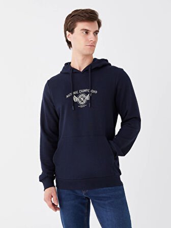 XSIDE Lacivert Uzun Kollu Baskılı Erkek Hoodie