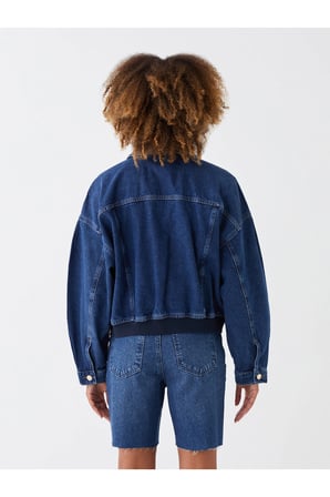 LCW Vision İndigo Gömlek Yaka Oversize Kadın Jean Ceket