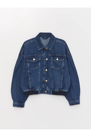 LCW Vision İndigo Gömlek Yaka Oversize Kadın Jean Ceket