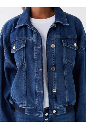 LCW Vision İndigo Gömlek Yaka Oversize Kadın Jean Ceket