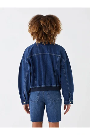 LCW Vision İndigo Gömlek Yaka Oversize Kadın Jean Ceket