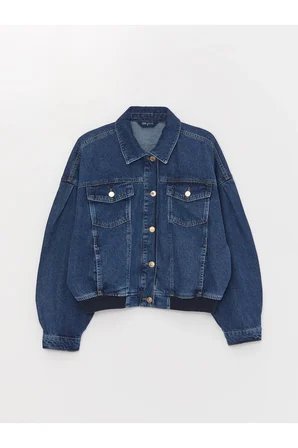 LCW Vision İndigo Gömlek Yaka Oversize Kadın Jean Ceket