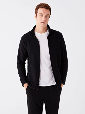 LCWAIKIKI Classic SİYAH Dik Yaka Uzun Kollu Erkek Polar Hırka