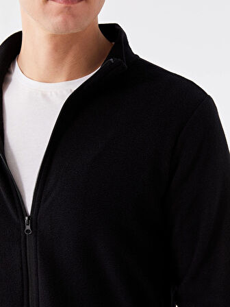 LCWAIKIKI Classic SİYAH Dik Yaka Uzun Kollu Erkek Polar Hırka