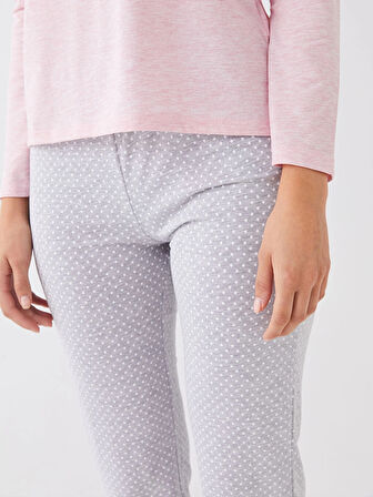LCW DREAM Gri Bisiklet Yaka Düz Uzun Kollu Kadın Pijama Takımı