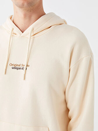 XSIDE Ekru Uzun Kollu Baskılı Erkek Kalın Hoodie
