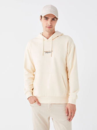 XSIDE Ekru Uzun Kollu Baskılı Erkek Kalın Hoodie