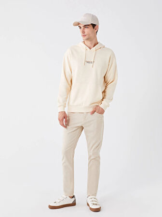 XSIDE Ekru Uzun Kollu Baskılı Erkek Kalın Hoodie