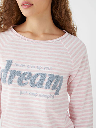 LCW DREAM Pembe Bisiklet Yaka Nakışlı Uzun Kollu Kadın Pijama Takımı