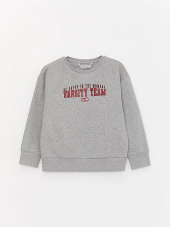 LCW Kids Gri Bisiklet Yaka Baskılı Uzun Kollu Kız Çocuk Sweatshirt