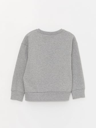 LCW Kids Gri Bisiklet Yaka Baskılı Uzun Kollu Kız Çocuk Sweatshirt