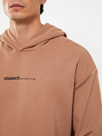 XSIDE Kahverengi Uzun Kollu Baskılı Erkek Kalın Hoodie