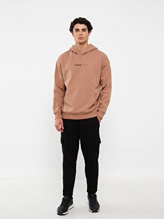 XSIDE Kahverengi Uzun Kollu Baskılı Erkek Kalın Hoodie