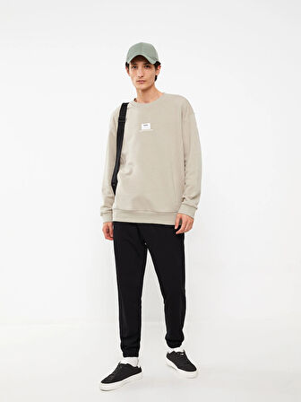 XSIDE Bej Bisiklet Yaka Baskılı Erkek Kalın Sweatshirt