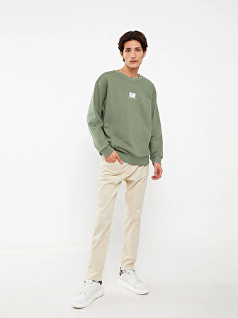 XSIDE Yeşil Bisiklet Yaka Baskılı Erkek Kalın Sweatshirt