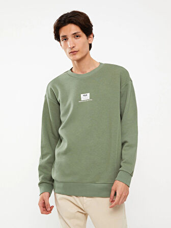 XSIDE Yeşil Bisiklet Yaka Baskılı Erkek Kalın Sweatshirt