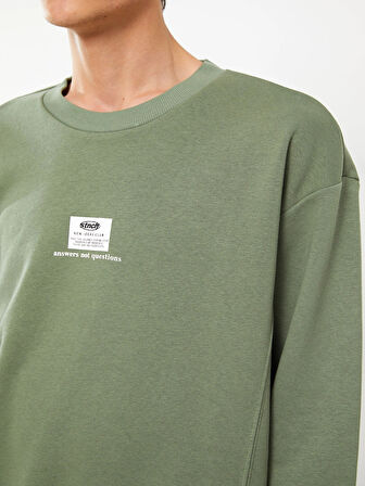 XSIDE Yeşil Bisiklet Yaka Baskılı Erkek Kalın Sweatshirt