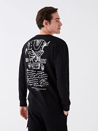 XSIDE Siyah Bisiklet Yaka Uzun Kollu Baskılı Erkek Sweatshirt