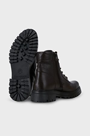 Lumberjack Wagner Yuvarlak Burun Kısa Topuk Bağcıklı Outdoor Kahverengi Biker Bot Deri