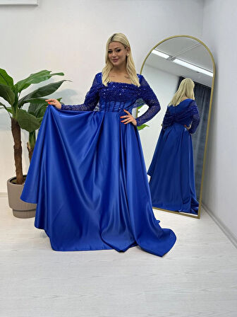 Uzun Kollu Saten Abiye