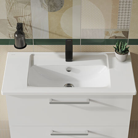 VitrA Integra 7036B003-0001 Etajerli Lavabo, kompakt,Beyaz , 80x39 cm