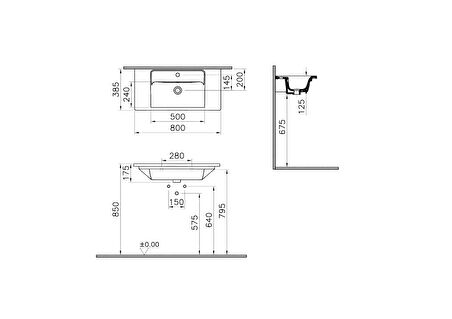 VitrA Integra 7036B003-0001 Etajerli Lavabo, kompakt,Beyaz , 80x39 cm