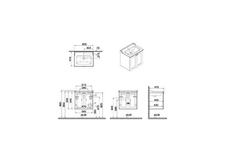 VitrA Root Classic 68706 Kapaklı Lavabo Dolabı, Mat Lacivert, 60 cm