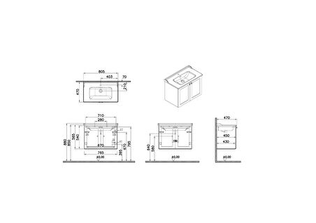 VitrA Root Classic 68727 Kapaklı Lavabo Dolabı, Mat Lacivert, 80 cm