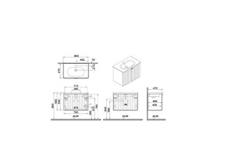 VitrA Root Grove 69289 Lavabo Dolabı, Kapaklı, Mat Beyaz, 80 cm