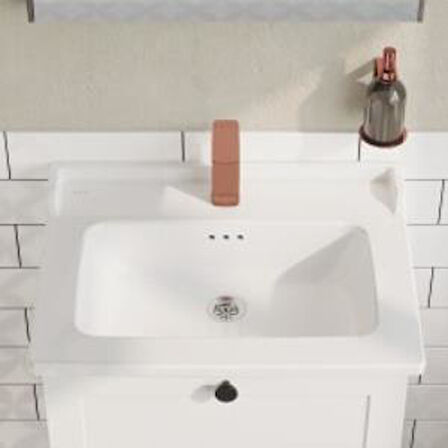 VitrA Integra Classic Etajerli lavabo 7000B003-0001 Dikdörtgen - 60x46 cm - tek armatür delikli - su taşma delikli - beyaz